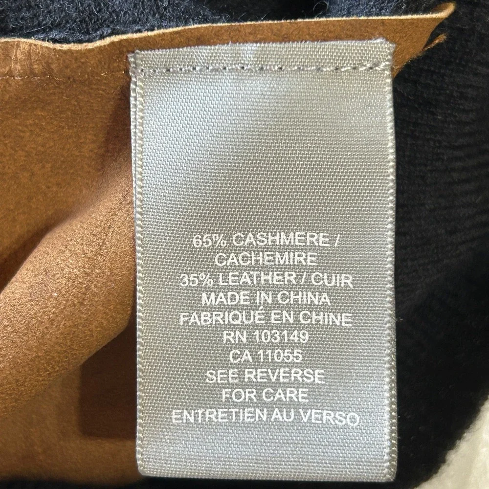 Anthropology Cashmere Cardigan Small Black Brown Leather Elbow Patch Sweater